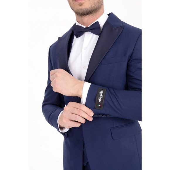 Derman Navy Satin Collar 3 Piece Tuxedo - Picture 5 of 6